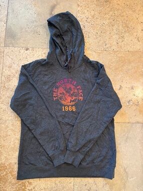 The North Face Charcoal Hoodie with Red and Orange Graphic